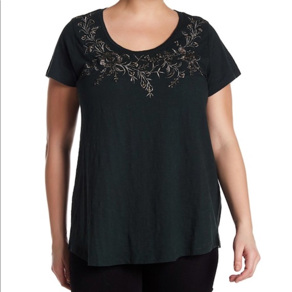 Lucky Brand Embroidered Floral Tee 1X